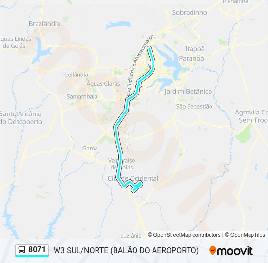 Mapa da linha 8071 de ônibus