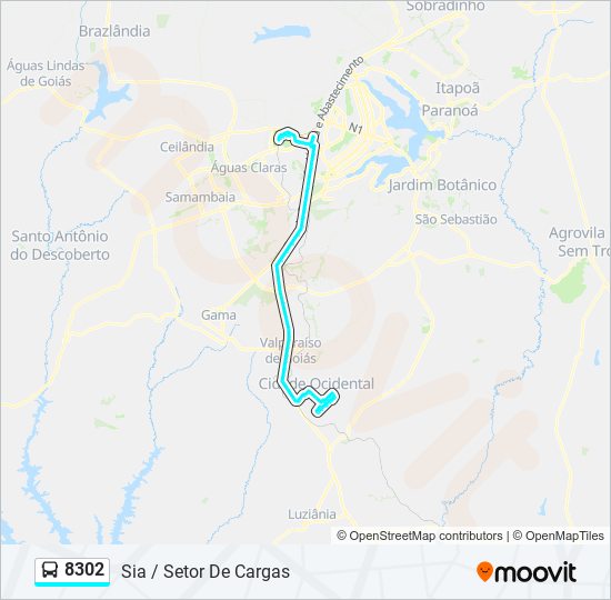 Mapa da linha 8302 de ônibus