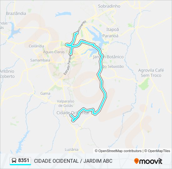 Mapa da linha 8351 de ônibus