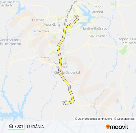 Mapa da linha 7021 de ônibus