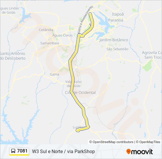 Mapa da linha 7081 de ônibus