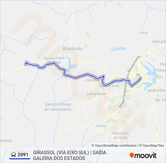 Mapa da linha 2091 de ônibus