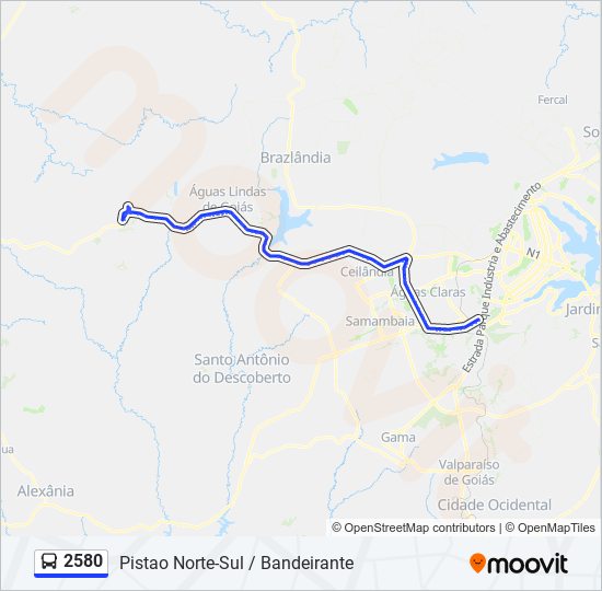 Mapa da linha 2580 de ônibus