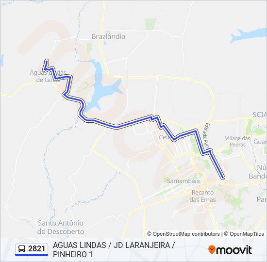 Mapa da linha 2821 de ônibus