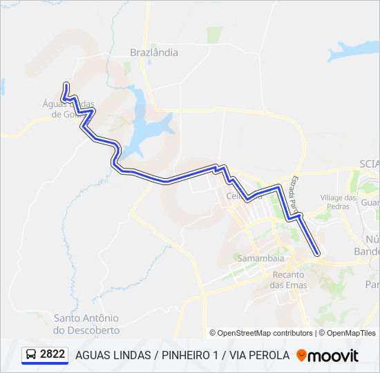Mapa da linha 2822 de ônibus