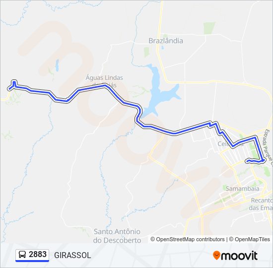 Mapa da linha 2883 de ônibus