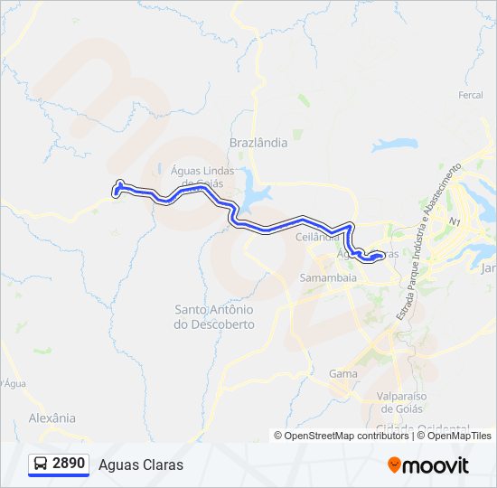 Mapa da linha 2890 de ônibus