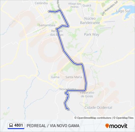 Mapa da linha 4801 de ônibus