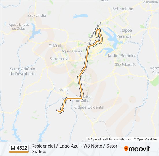 Mapa da linha 4322 de ônibus