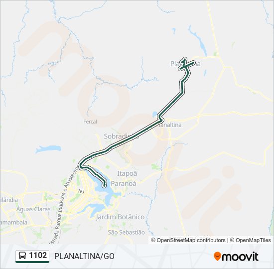 Mapa da linha 1102 de ônibus