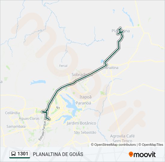 Mapa da linha 1301 de ônibus
