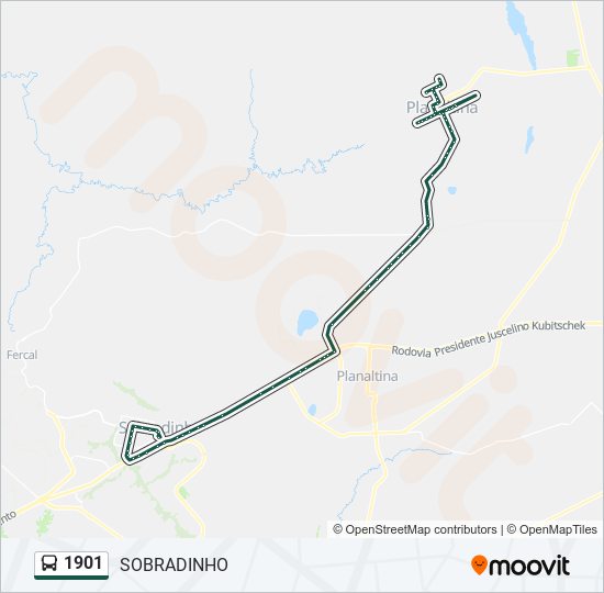 Mapa da linha 1901 de ônibus