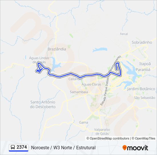 Mapa da linha 2374 de ônibus