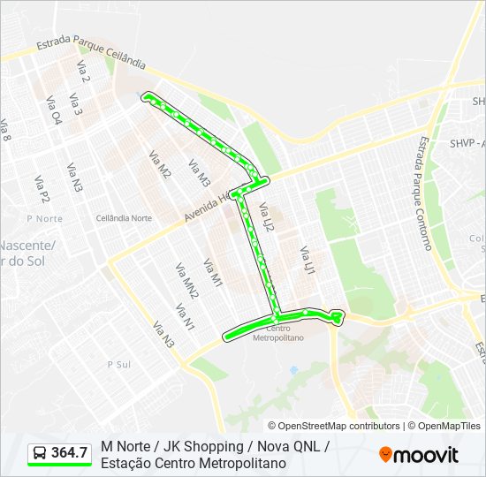 Mapa da linha 364.7 de ônibus