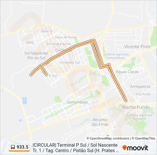 Mapa da linha 933.5 de ônibus