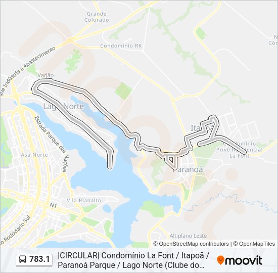 Mapa da linha 783.1 de ônibus