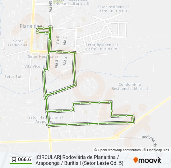 Mapa da linha 066.6 de ônibus
