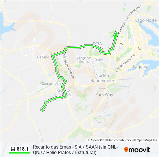 Mapa da linha 818.1 de ônibus