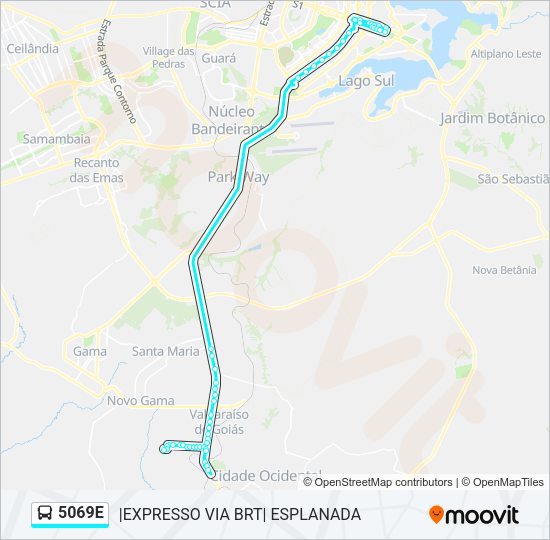 Mapa da linha 5069E de ônibus