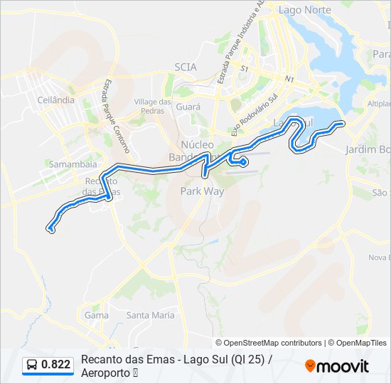 Mapa da linha 0.822 de ônibus
