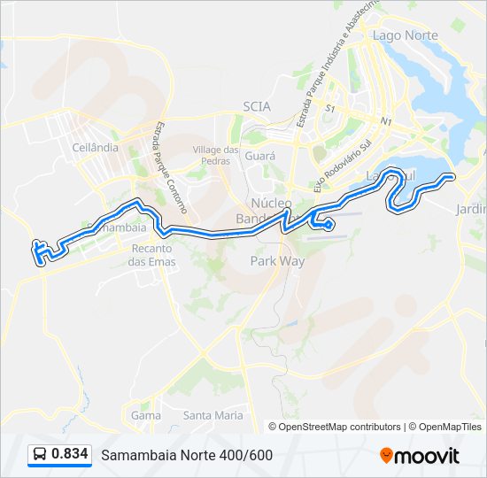 Mapa da linha 0.834 de ônibus