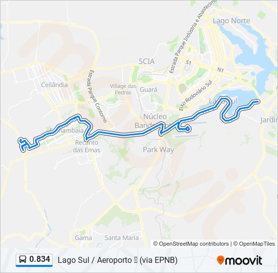 Mapa da linha 0.834 de ônibus