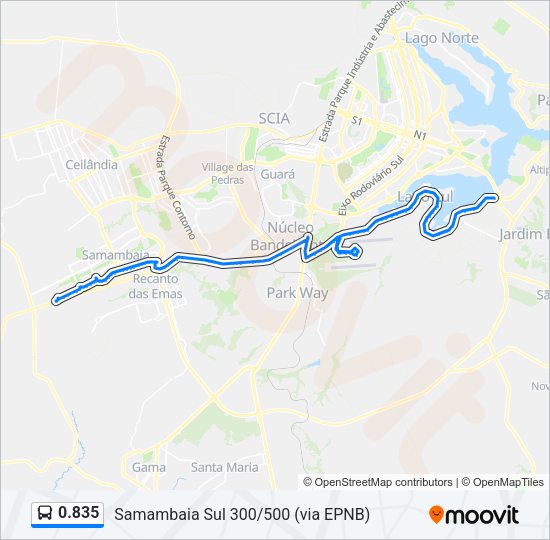 Mapa da linha 0.835 de ônibus