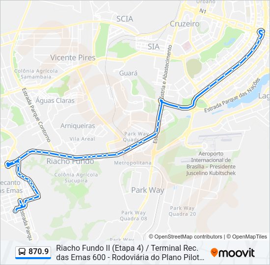 Mapa da linha 870.9 de ônibus