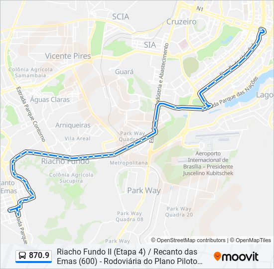 Mapa da linha 870.9 de ônibus