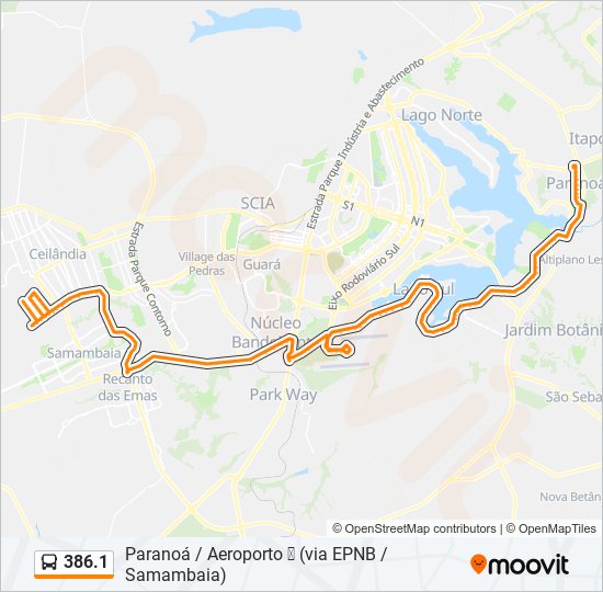 Mapa da linha 386.1 de ônibus