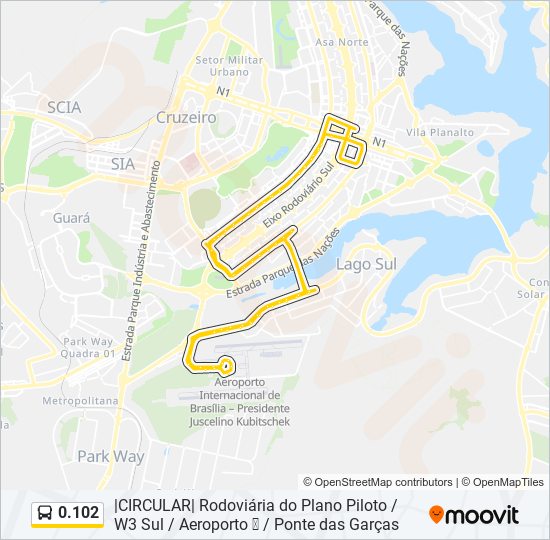 Mapa da linha 0.102 de ônibus