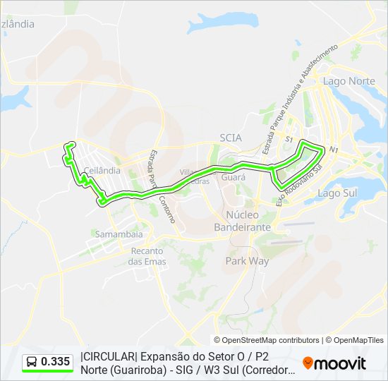 Mapa da linha 0.335 de ônibus