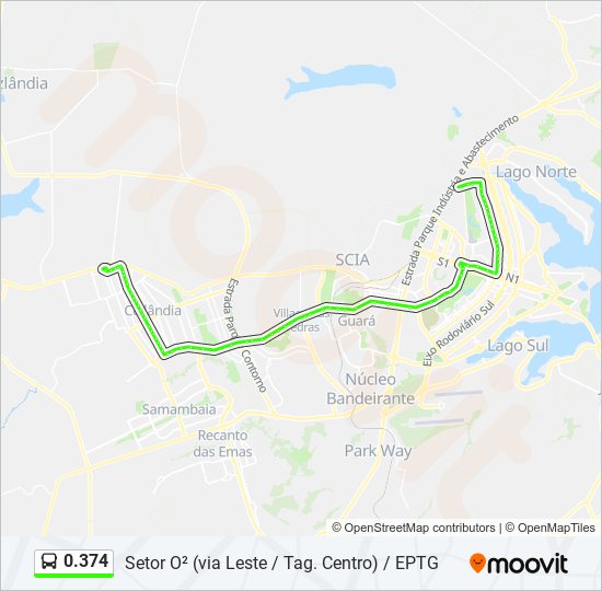 Mapa da linha 0.374 de ônibus