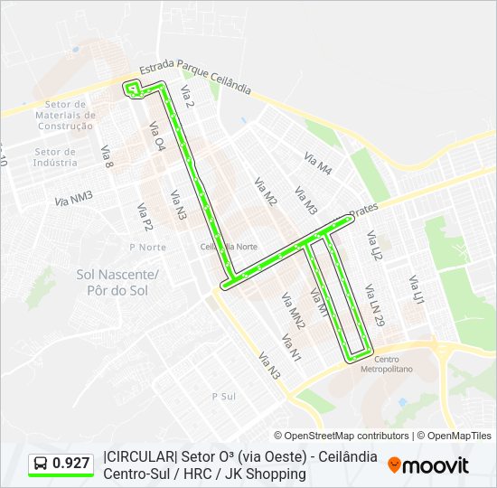 Mapa da linha 0.927 de ônibus