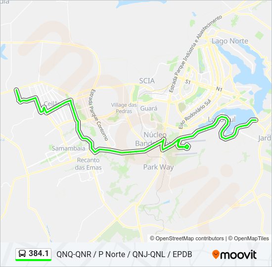 Mapa da linha 384.1 de ônibus