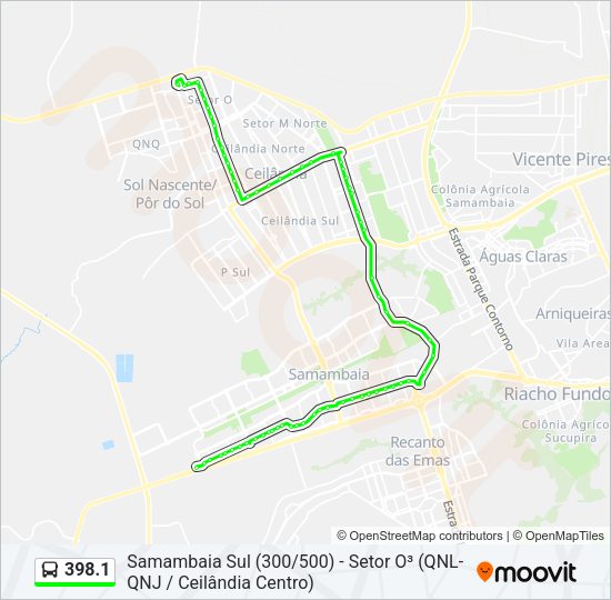 Mapa da linha 398.1 de ônibus