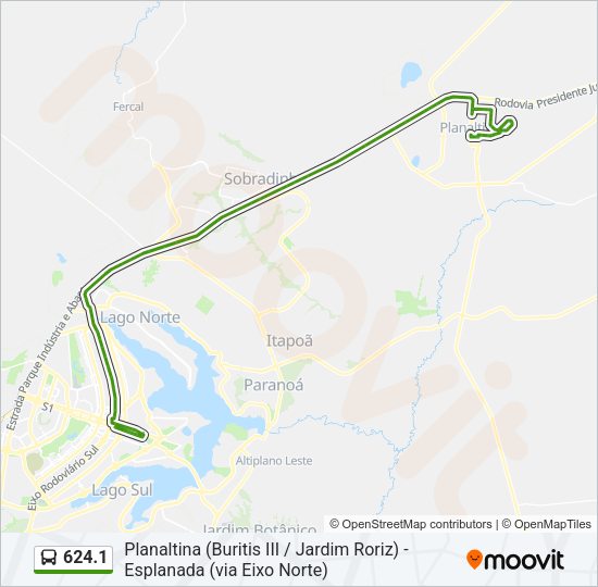 Mapa da linha 624.1 de ônibus