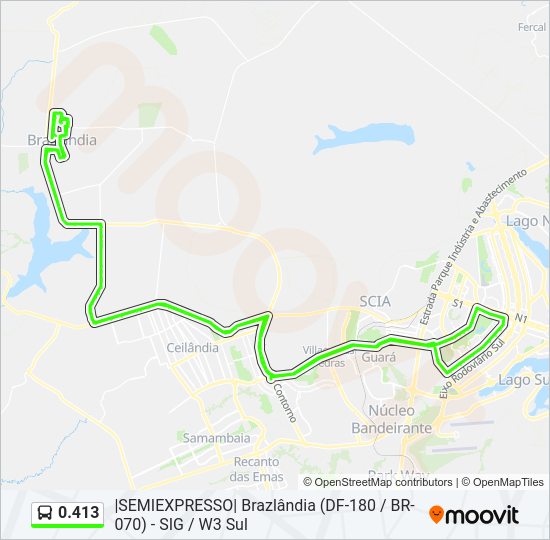 Mapa da linha 0.413 de ônibus