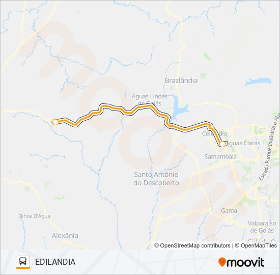 TAGUATINGA (DF) - EDILANDIA ( GO) bus Line Map