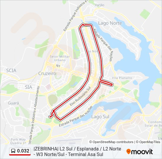 Mapa da linha 0.032 de ônibus