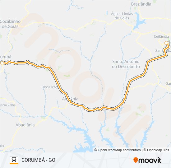 Mapa da linha TAGUATINGA (DF) - CORUMBÁ (GO) de ônibus