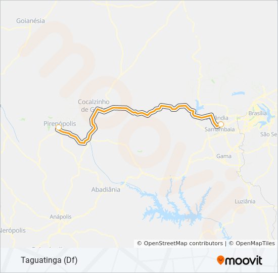 TAGUATINGA (DF) - PIRENÓPOLIS (GO) bus Line Map