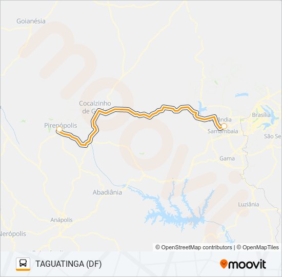 Mapa de TAGUATINGA (DF) - PIRENÓPOLIS (GO) de autobús