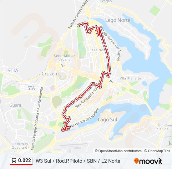 Mapa da linha 0.022 de ônibus
