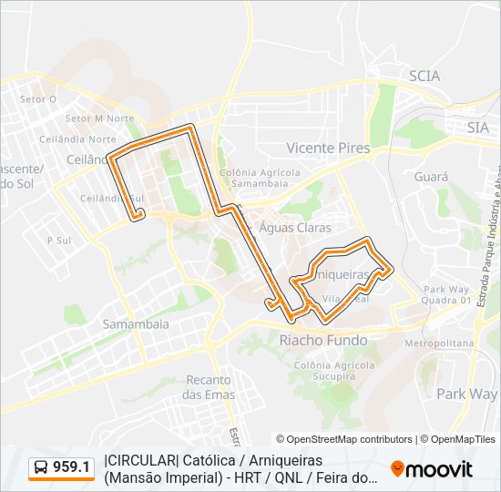 Mapa da linha 959.1 de ônibus