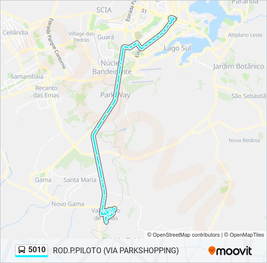 Mapa da linha 5010 de ônibus