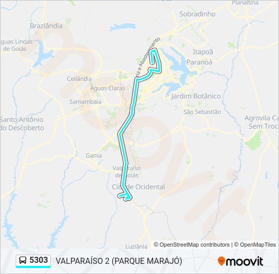 Mapa da linha 5303 de ônibus