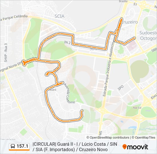 Mapa da linha 157.1 de ônibus