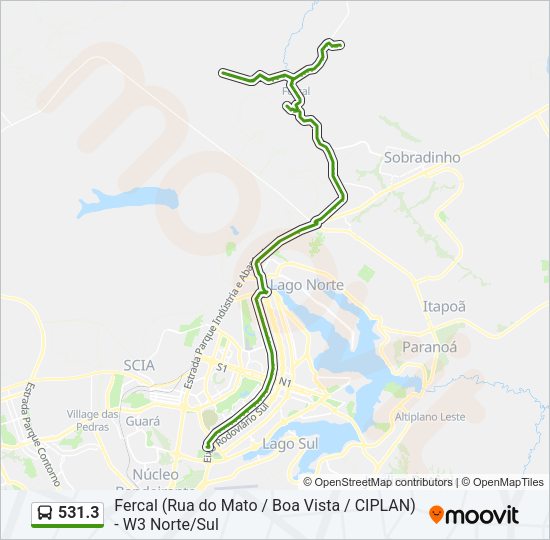 Mapa da linha 531.3 de ônibus