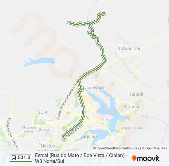 Mapa da linha 531.3 de ônibus